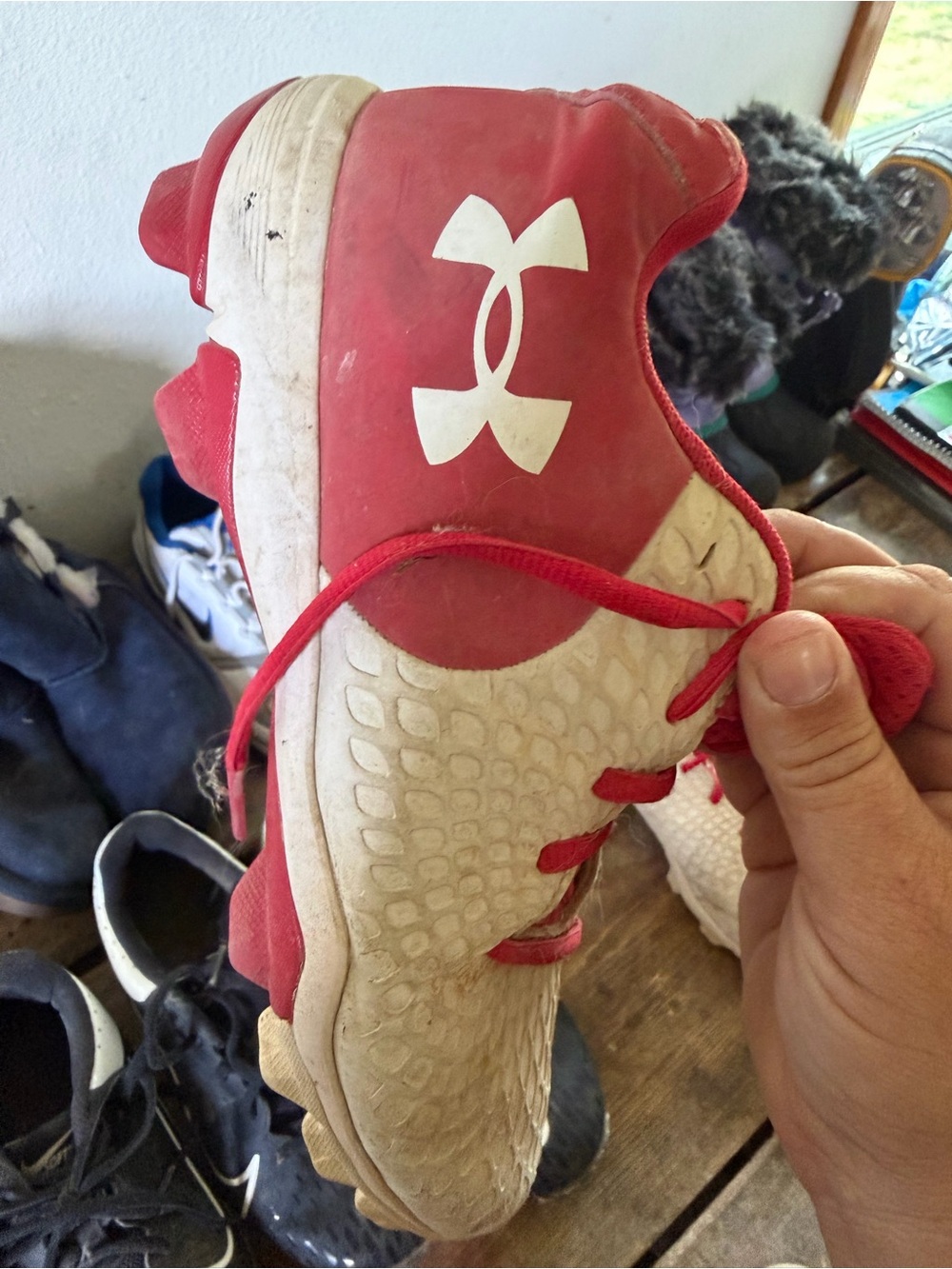 Under Armour Red and White Softball Cleats